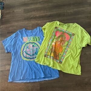 Urban Outfitters NIRVANA Neon Blue & Lime Green Short Sleeve Graphic Tees